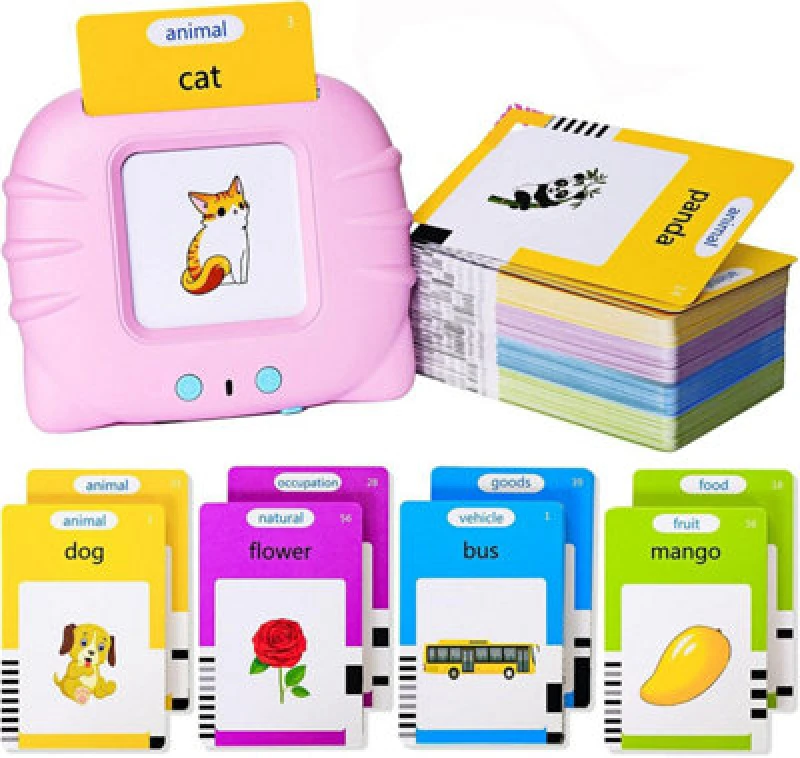 Image of Dyzi Pink Portable Talking Flash Cards Early Learning Toy Toddlers 224 Words