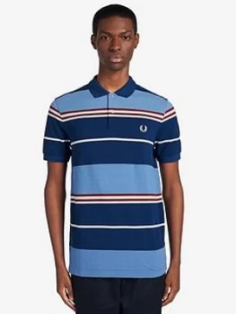Image of Fred Perry Stripe Polo Shirt - Blue, Size L, Men
