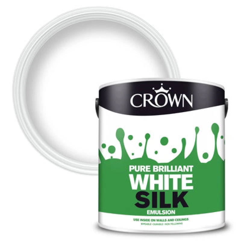 Image of Crown Walls & Ceilings Emulsion Silk Pure Brilliant White - 2.5L