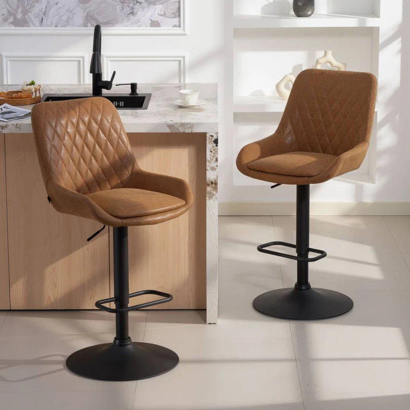 Image of HOMCOM Bar Stools Set of 2, Adjustable Bar Chairs 360 Degree Swivel in Tan Tan Unisex