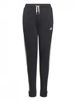 Image of adidas Junior Girls 3-Stripes Fleece Cuffed Pants - Black/White, Size 3-4 Years