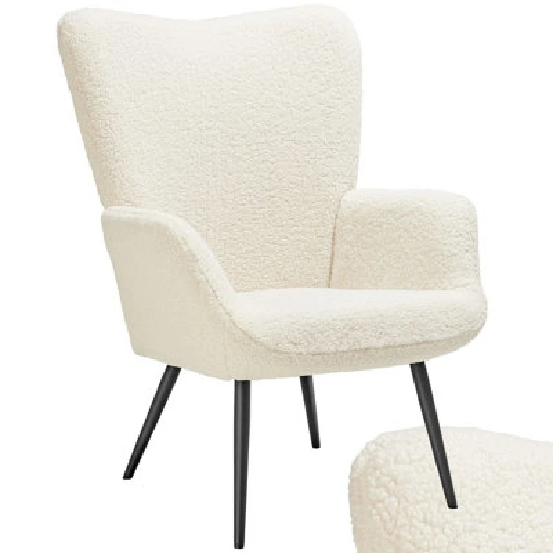 Image of Tectake 1 Armchair Hygge - Padded, Armrests And Ergonomic Backrest, 150 Kg Load Capacity Without Stool - Boucle Cream/black