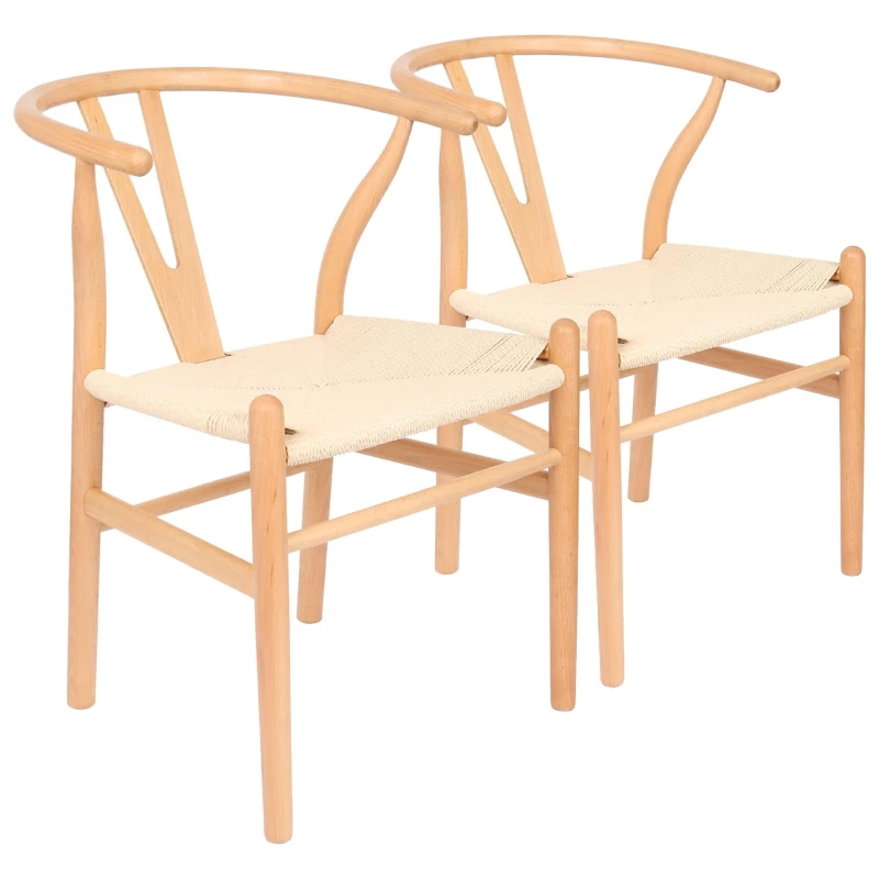 Image of Nicholas Winter 2x Beech Wood Scandi Danish Style Dining Chairs - Solid Wood Chairs in Natural Natural Unisex