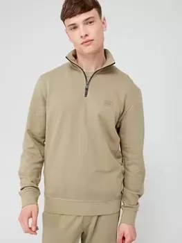 Image of BOSS Zetrust Quarter Zip Sweatshirt, Light Green, Size S, Men