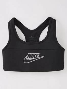 Image of Nike Girls Dri-fit Swoosh Futura Sports Bra - Black White, Black/White, Size S, Women