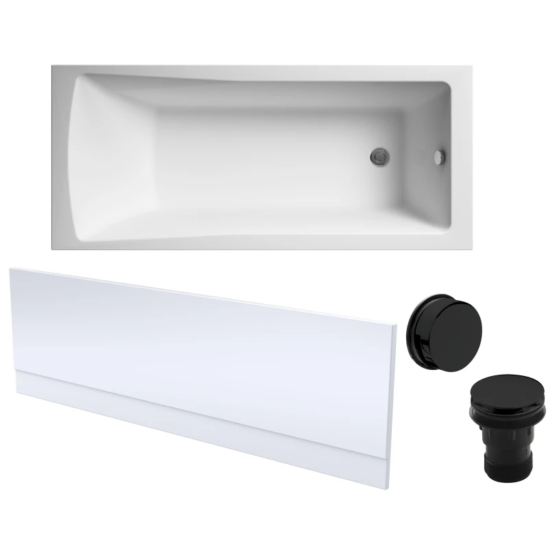 Image of Balterley Square Single Ended Bath Front Panel and Black Waste 1700 x 700mm Black