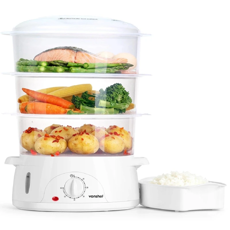 Image of VonShef 3 Tier Food Steamer - 800W White unisex One Size