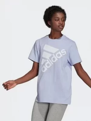 Image of adidas Brand Love Slanted Logo Boyfriend T-Shirt, Purple/White, Size S, Women