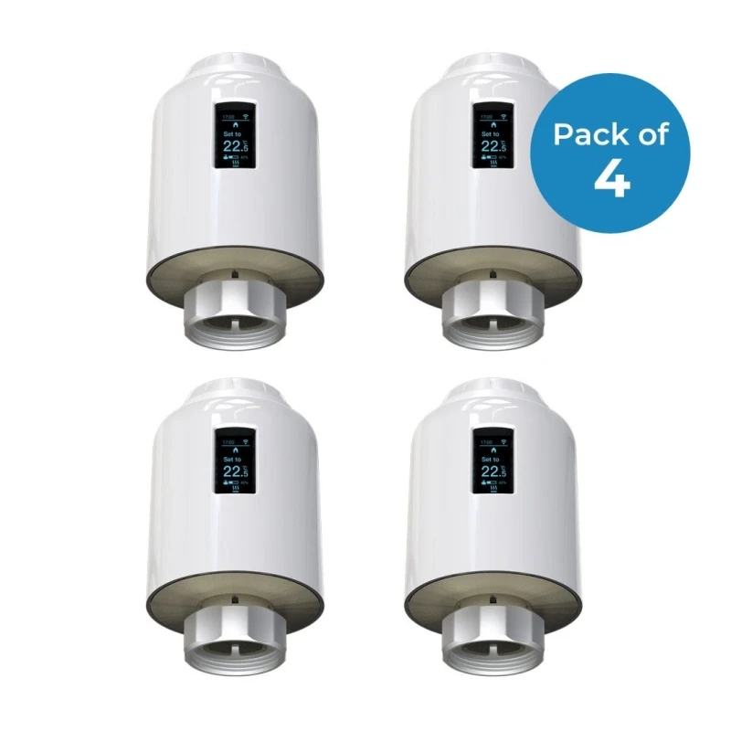 Image of ENER-J Pack of 4, WiFi Smart thermostatic radiator valve with screen in White Size: 1040mm x 1190mm White Unisex 1040mm x 1190mm