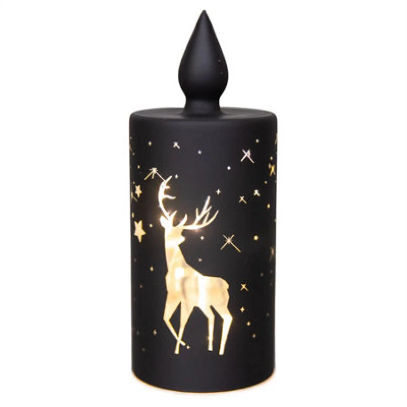 Image of Shatchi 17cm Christmas Decorated Vase Candle LED Black Glass Candle / Stag Black