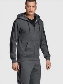 Image of adidas Essential 3-Stripe Full Zip Hoodie - Grey Heather Size M Men