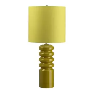 Image of Table Lamp Lime Green Glaze and Green Linen Shade Lime LED E27 60W Bulb