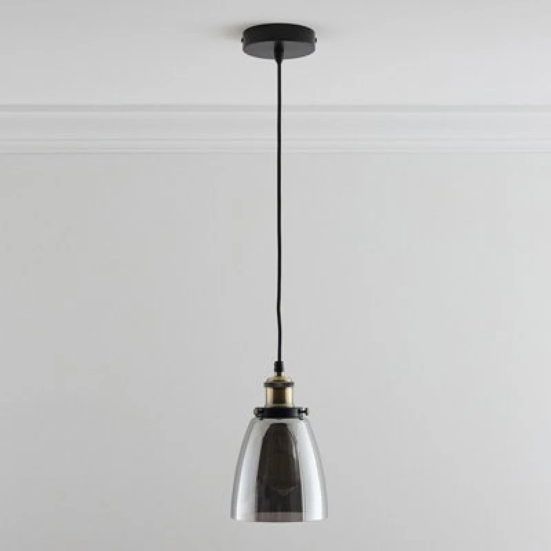 Image of K LIVING Lucy One Light Hanging Smokey Glass Ceiling Pendant with Filament Bulb Grey