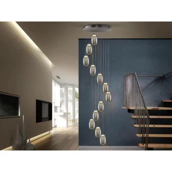 Image of Schuller Lighting - Schuller Nebula - Integrated LED 12 Light Spiral Crystal Cluster Drop Ceiling Pendant Chrome