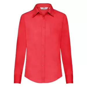 Image of Fruit Of The Loom Ladies Lady-Fit Long Sleeve Poplin Shirt (XL) (Red)