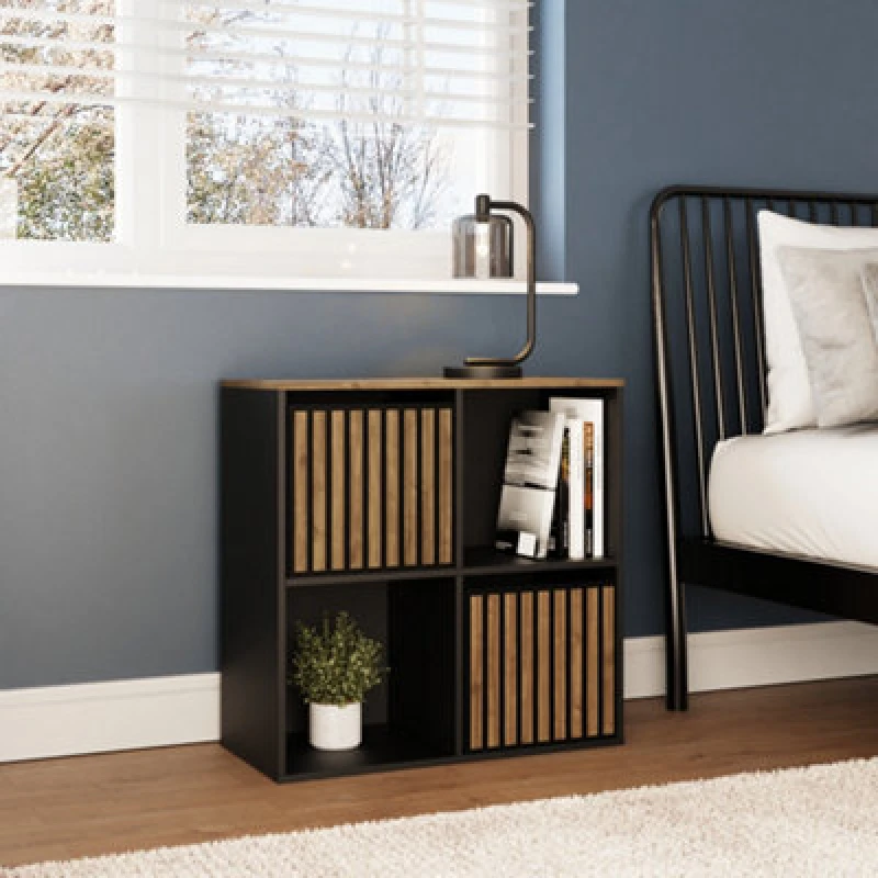 Image of GFW Kube 2x2 Black and Walnut Shelf Storage Cube