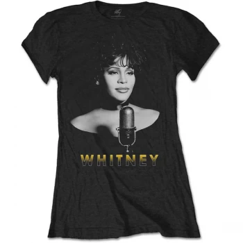 Image of Whitney Houston - Black & White Photo Ladies X-Large T-Shirt - Black
