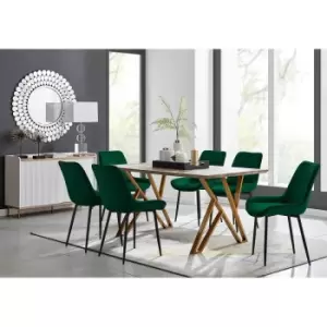 Image of Furniture Box Taranto Oak Effect Dining Table and 6 Green Pesaro Black Leg Chairs