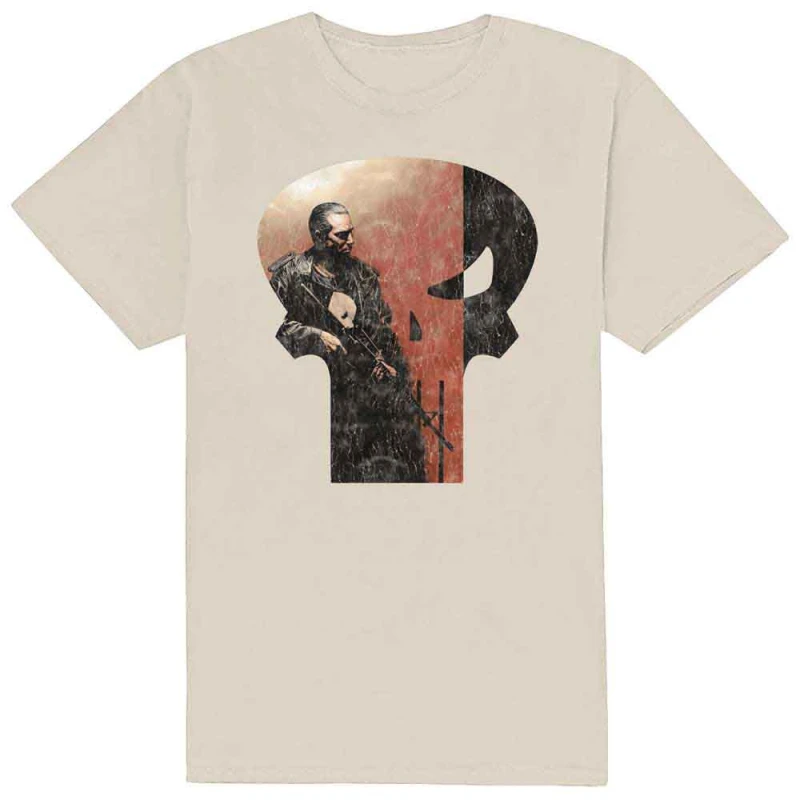 Image of Marvel Punisher Skull Outline Character T Shirt White unisex