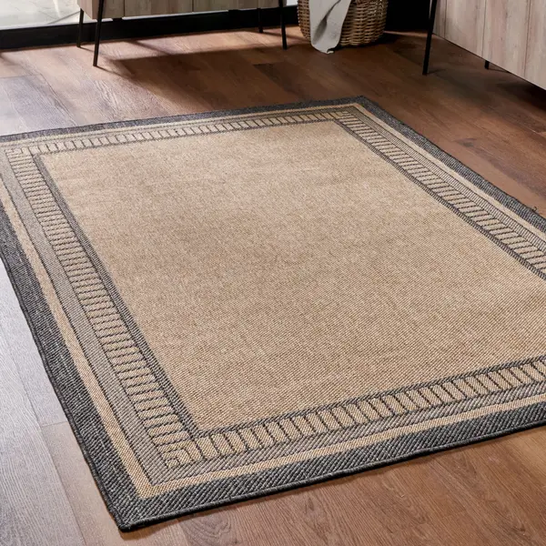 Image of Natural and Black Border Rectangular Rug Natural