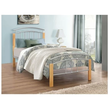 Image of Birlea - Tetras Metal Bed - Silver & Beech Frame - 3ft Single 90 cm