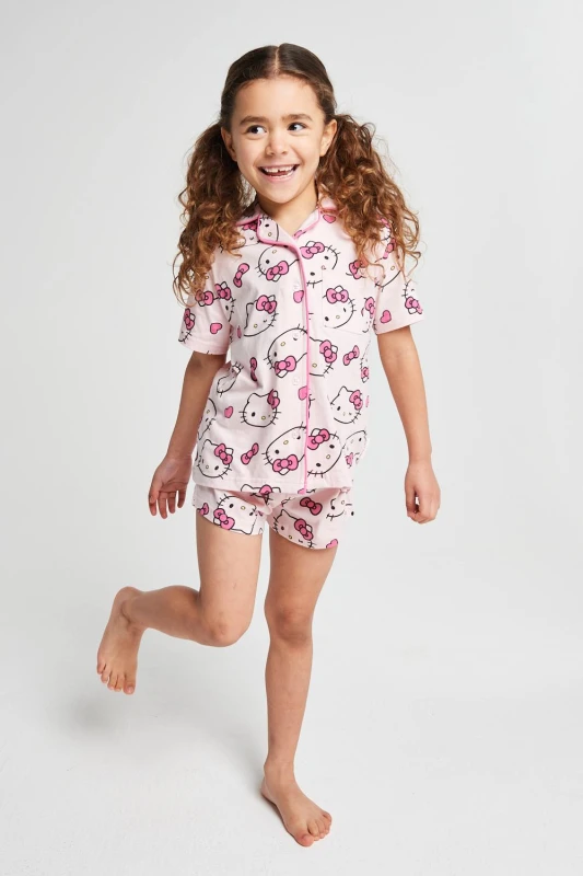 Image of Brand Threads Hello Kitty Short Pyjama Set in Pink Size: 7-8 Years Pink Unisex 7-8 Years