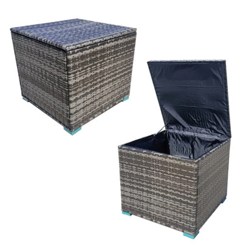 Image of Rattan Garden Storage Box, Waterproof Deck Box With Lid, 333L Storage Basket Box, Gas Pressure Spring - Mix Gray