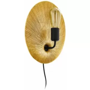 Image of Loops - Wall Light Colour Gold BlackFan Shaped Back Plate Plug In Bulb E27 1x60W
