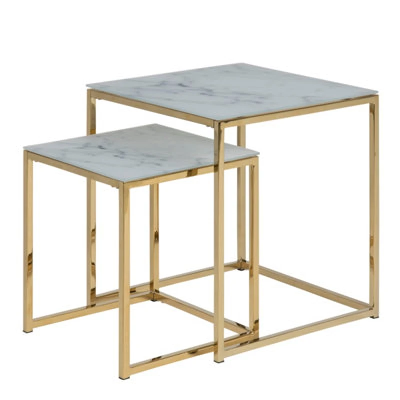 Image of Furniture To Go Alisma Nest of Tables with White Crystal Clear Marble Glass Top & Gold Legs White