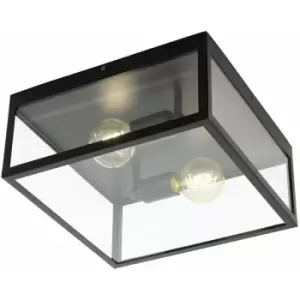 Image of Loops - Semi Flush Ceiling Light Black Steel & Glass Box 2 x 60W E27 Bulb Feature