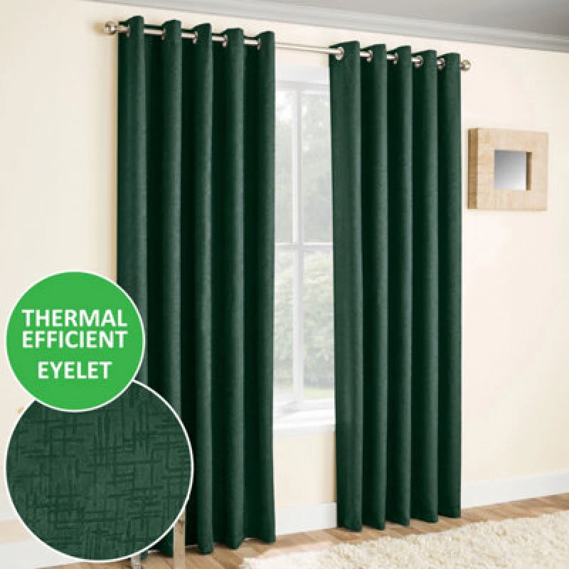 Image of Enhanced Living Enhanced Living Vogue Green Thermal Blackout Eyelet Readymade Curtains 229 x 274cm Green
