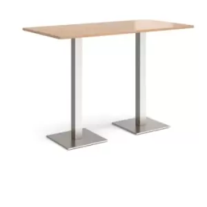 Image of Brescia rectangular poseur table with flat square brushed steel bases 1600mm x 800mm - beech