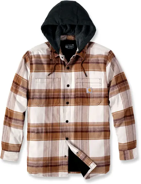 Image of Carhartt Rugged Flex Flannel Hooded Shirt, brown, Size M