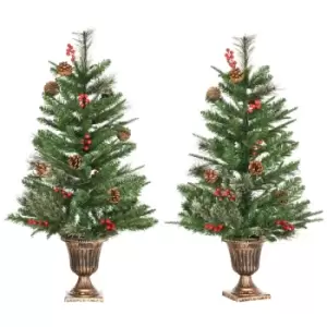 Image of Christmas Tree Set of 2 3' with Red Berries and Gold Pots - HOMCOM TJ Hughes