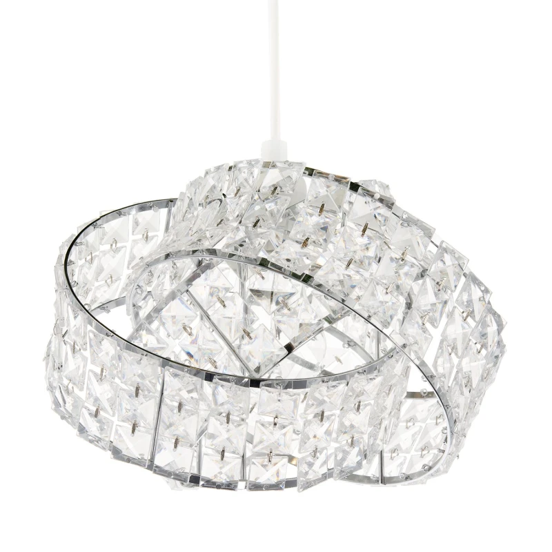 Image of Happy Homewares Designer Chrome Plated Triple Ring Pendant Shade with Square Beads in Silver Silver Unisex