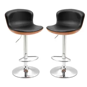 Image of Homcom Set Of 2 PU Faux Leather Rounded Tub Bar Stools Adjustable Height With Footrest Black