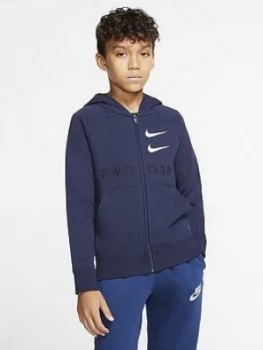 Image of Nike Sportswear Older Boys Swoosh Full Zip Hoodie - Navy
