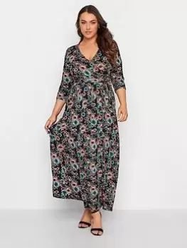 Image of Yours Floral Wrap Maxi Dress - Black, Size 18, Women