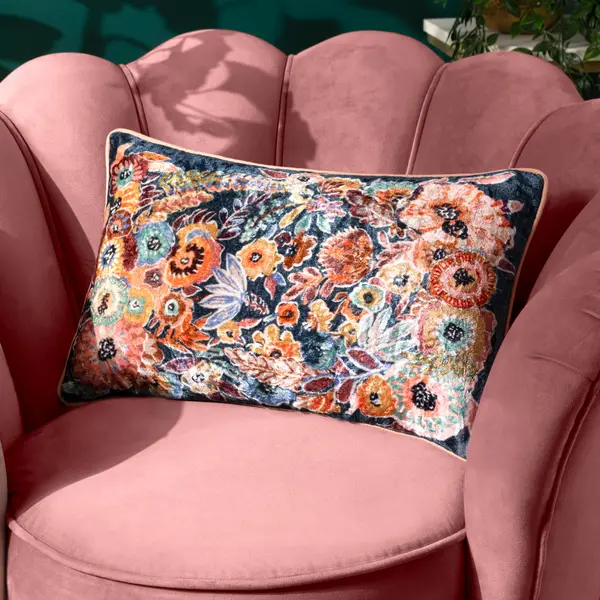 Image of Aquess New Cushion Navy/Coral, Navy/Coral / 30 x 50cm / Polyester Filled