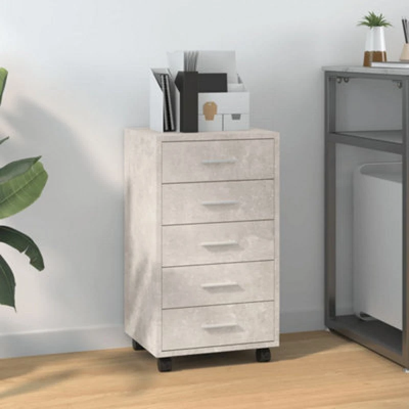 Image of Vidaxl Drawer Cabinet With Castors Concrete Grey Engineered Wood, Grey 342672