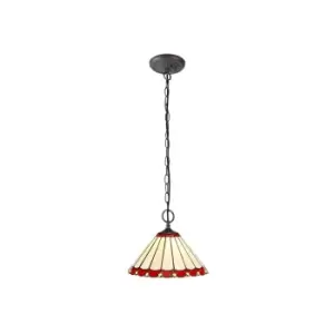 Image of 2 Light Downlighter Ceiling Pendant E27 With 30cm Tiffany Shade, Red, Crystal, Aged Antique Brass