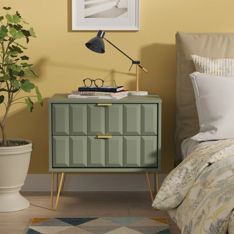 Image of Welcome Furniture Ltd Cube 2 Drawer Bedside Table in Reed Green - Ready Assembled, Green CUF009RGRG