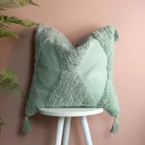 Image of Kantha Tufted Diamond Cushion Eucalyptus, Eucalyptus / 50 x 50cm / Polyester Filled