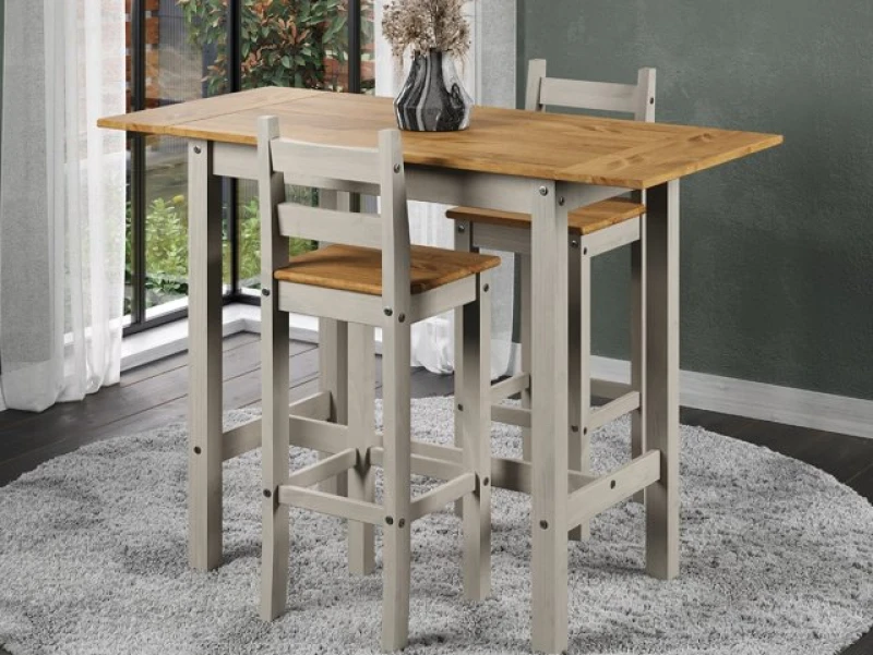 Image of Core Products Corona Grey Rectangular High Breakfast Bar Drop Leaf Table and Bar Chair Set Grey