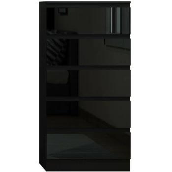 Image of Fwstyle - Stora Modern 5 Drawer Chest - Black Gloss - Black