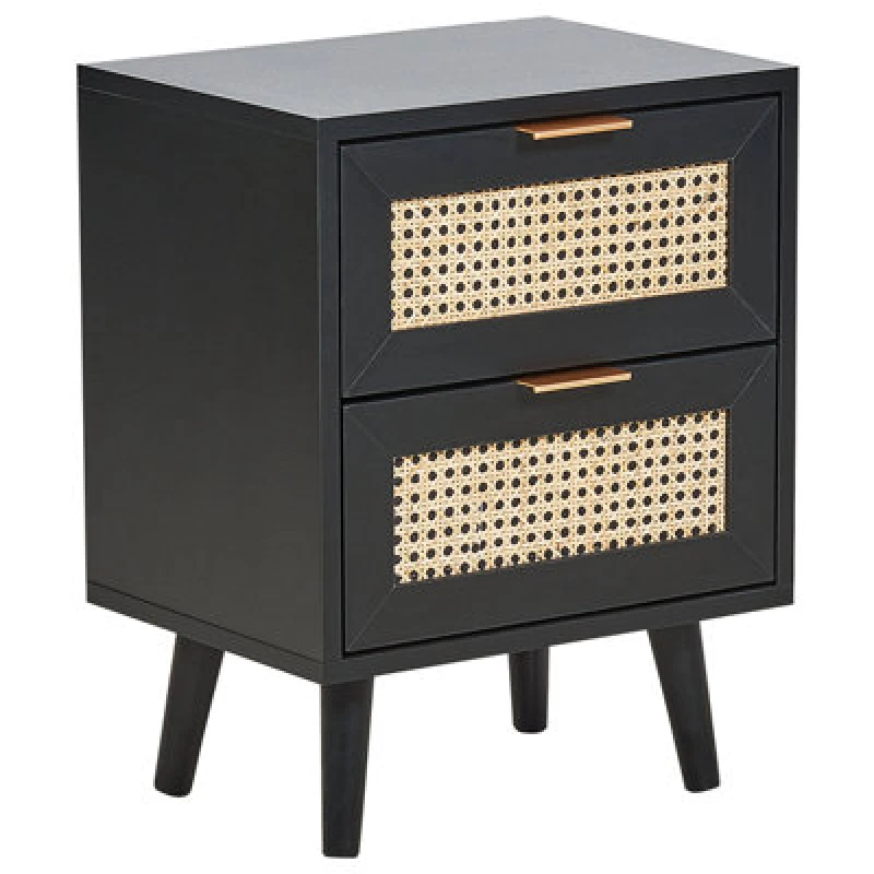 Image of Beliani 2 Drawer Bedside Table Opoco Black