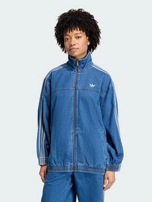 Image of adidas Originals Womens Firebird Denim Tracksuit Top Blue female 12 (M)