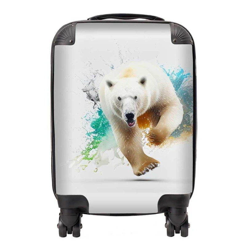 Image of Warren Reed - Designer Charging Polar Bear Suitcase in White Size: Medium White Unisex Medium