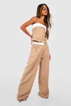Image of Contrast Waistband Tailored Wide Leg Trousers
