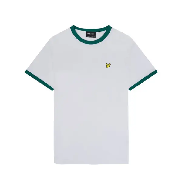 Image of Lyle & Scott Mens Ringer Regular Fit Cotton T Shirt XXL - Chest 44-46.5' (112-118cm) White/Court Green LYL116-X179-XXL